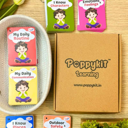 Communication Cards - Set of 100 Cards (Laminated) on Daily Routine, Communication, Emotions, Places, Characters, Outdoor Safety