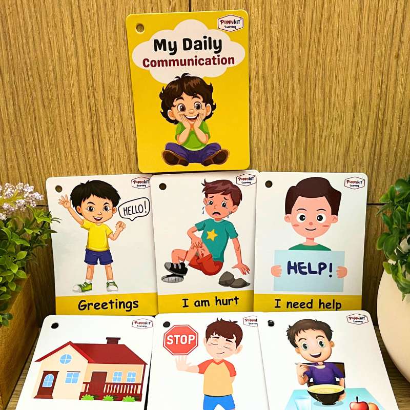 Communication Cards - Set of 100 Cards (Laminated) on Daily Routine, Communication, Emotions, Places, Characters, Outdoor Safety