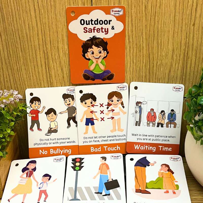 Communication Cards - Set of 100 Cards (Laminated) on Daily Routine, Communication, Emotions, Places, Characters, Outdoor Safety