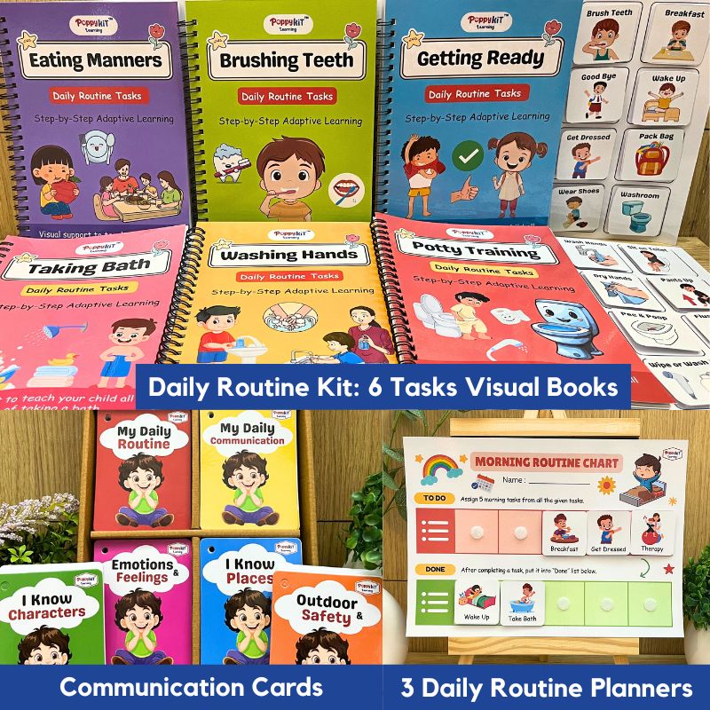 Combo Pack of 6 Daily Routine Tasks + Communication Cards + 3 Daily Routine Charts for Daily Routine Learning