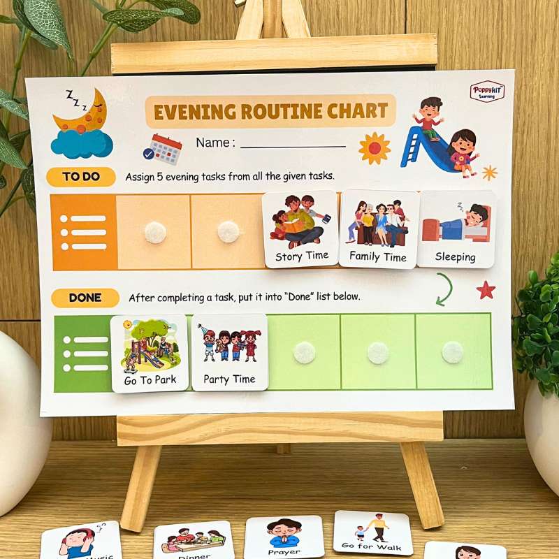 Daily Routine Kit - Set of 6 Daily Routine Tasks Books (Laminated) + 3 Daily Routine Planner Boards (Morning, Afternoon, Evening)