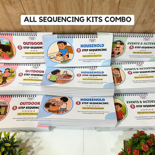 Set of 9 Sequencing Story Books Combo (Laminated) with Cards | Outdoor + Household + Events & Activities