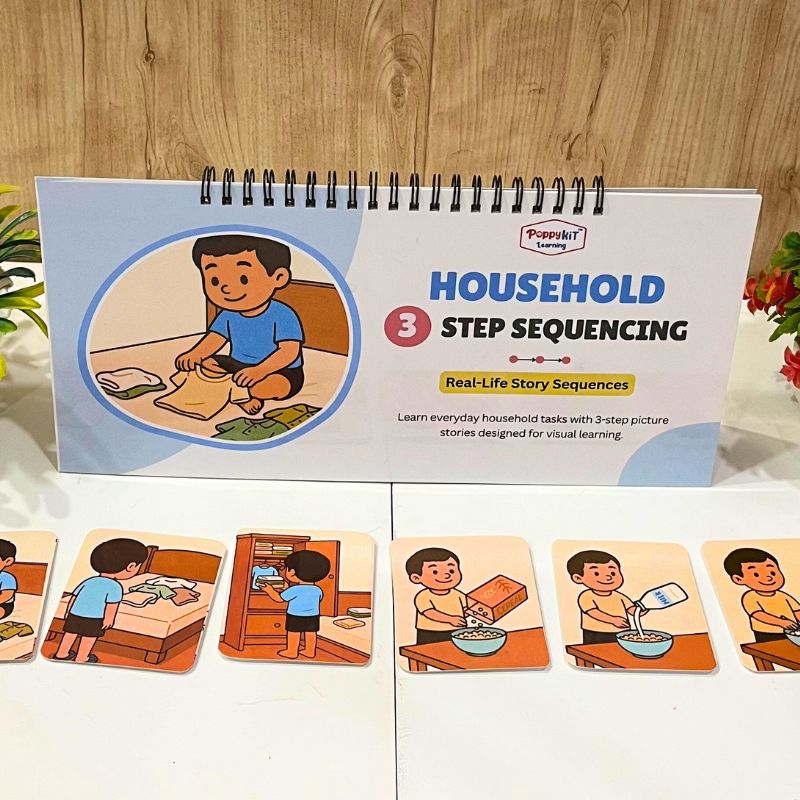 Set of 9 Sequencing Story Books Combo (Laminated) with Cards | Outdoor + Household + Events & Activities