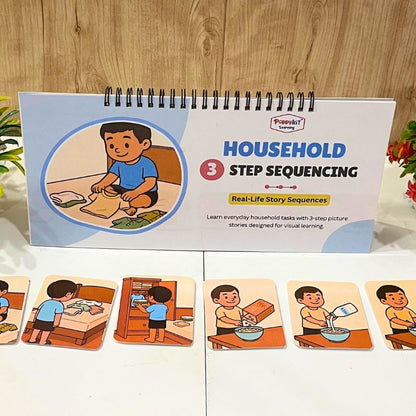 Set of 9 Sequencing Story Books Combo (Laminated) with Cards | Outdoor + Household + Events & Activities