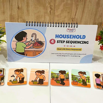 Set of 9 Sequencing Story Books Combo (Laminated) with Cards | Outdoor + Household + Events & Activities