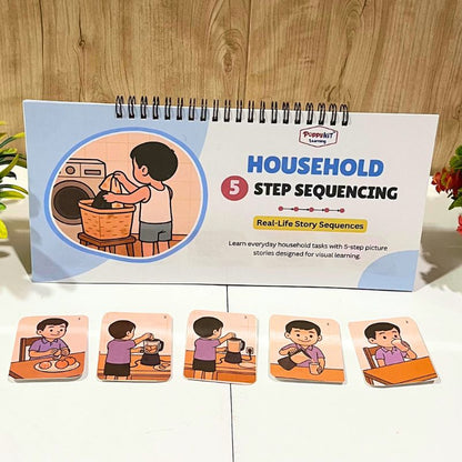 Set of 9 Sequencing Story Books Combo (Laminated) with Cards | Outdoor + Household + Events & Activities