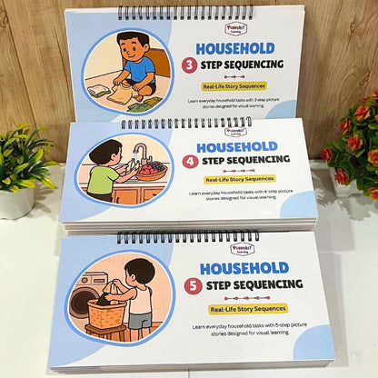 Set of 9 Sequencing Story Books Combo (Laminated) with Cards | Outdoor + Household + Events & Activities