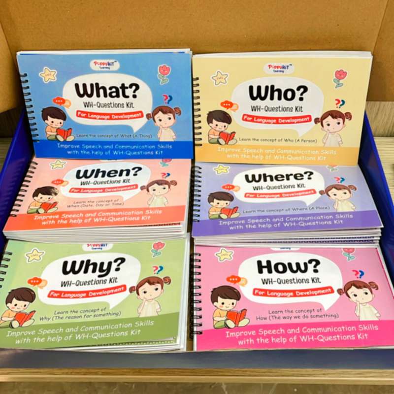 Combo Pack of 6 WH Questions Books + 6 Sentence Building Boards for Speech and Language Skills