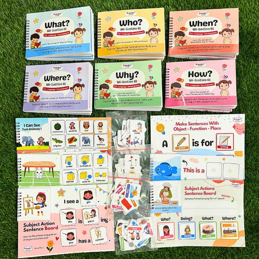 Combo Pack of 6 WH Questions Books + 6 Sentence Building Boards for Speech and Language Skills