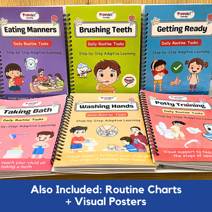 Daily Routine Kit - Set of 6 Daily Routine Tasks Books (Laminated) + 3 Daily Routine Planner Boards (Morning, Afternoon, Evening)