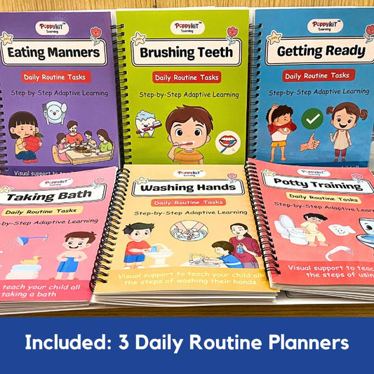 Daily Routine Kit - Set of 6 Daily Routine Tasks Books (Laminated) + 3 Daily Routine Planner Boards (Morning, Afternoon, Evening)
